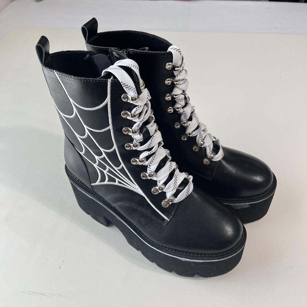 Demonia Platform Boots Womens Size 8.5 Black Goth Spiderweb Lace Ranger-301